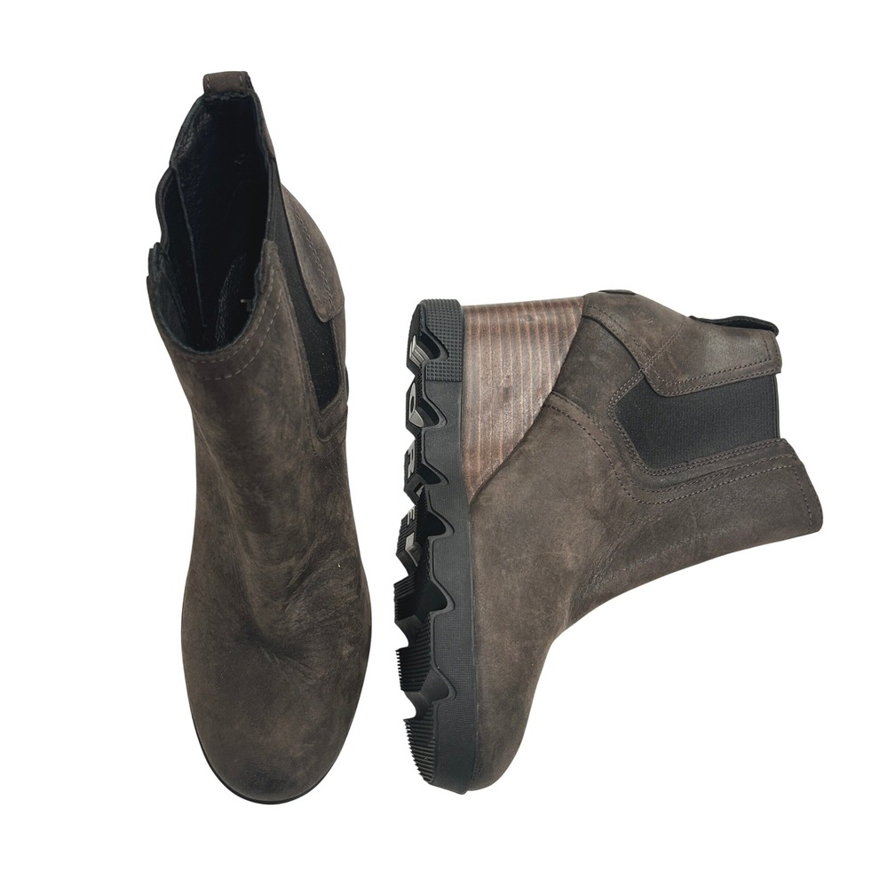 Sorel Joan Uptown Chelsea Wedge Boots Brown Waterproof Leather Womens 8 Gorpcore
